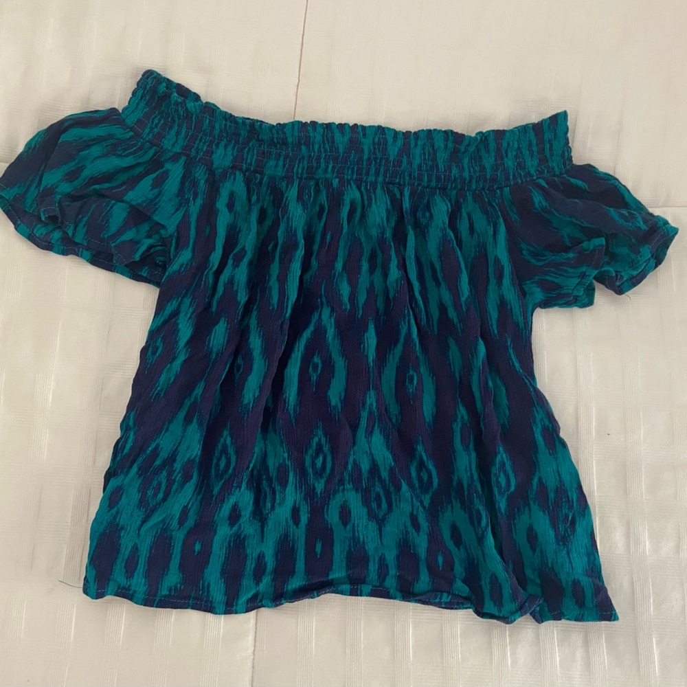 Teal and Navy Off-Shoulder Blouse